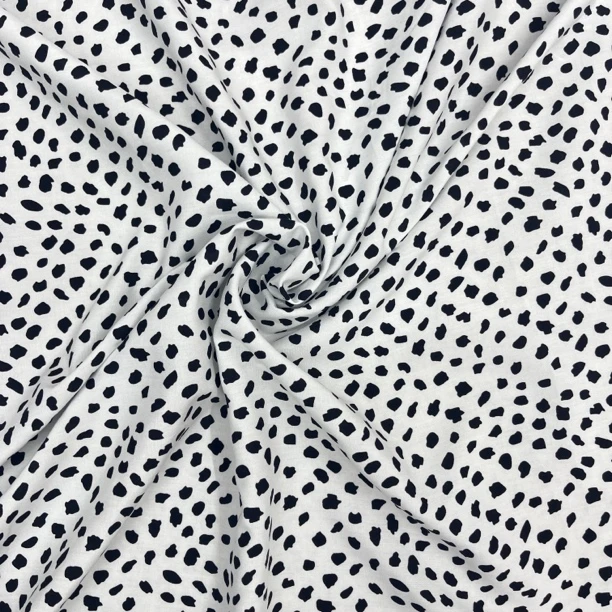 ［2米包邮］不规则白底黑点点人造棉棉绸布料