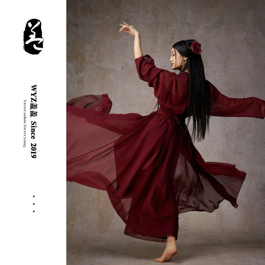 WYZ盖盖古风爵士古典舞服装女大摆纱衣演出舞蹈服飘逸中国风