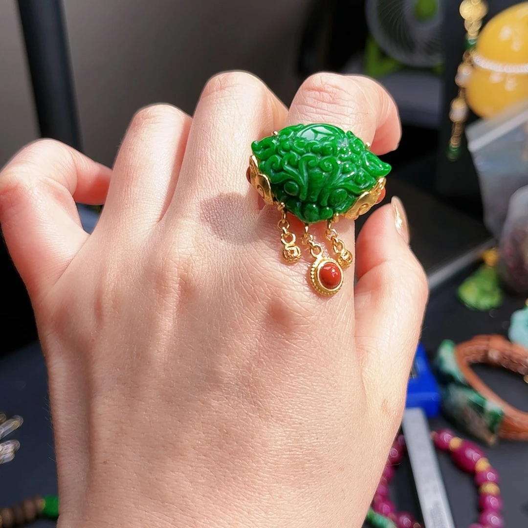 【闪购商品】翡翠戒指银S925镀金镶嵌福利