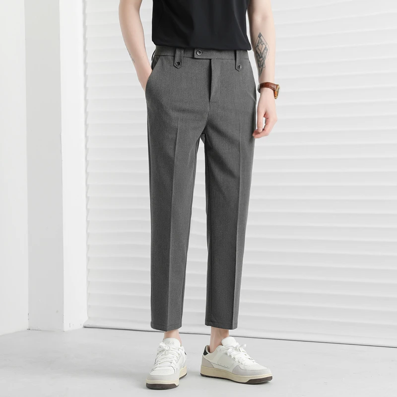 【总裁系列】夏季新款九分西裤男修身直筒男士休闲正装免烫垂感长裤