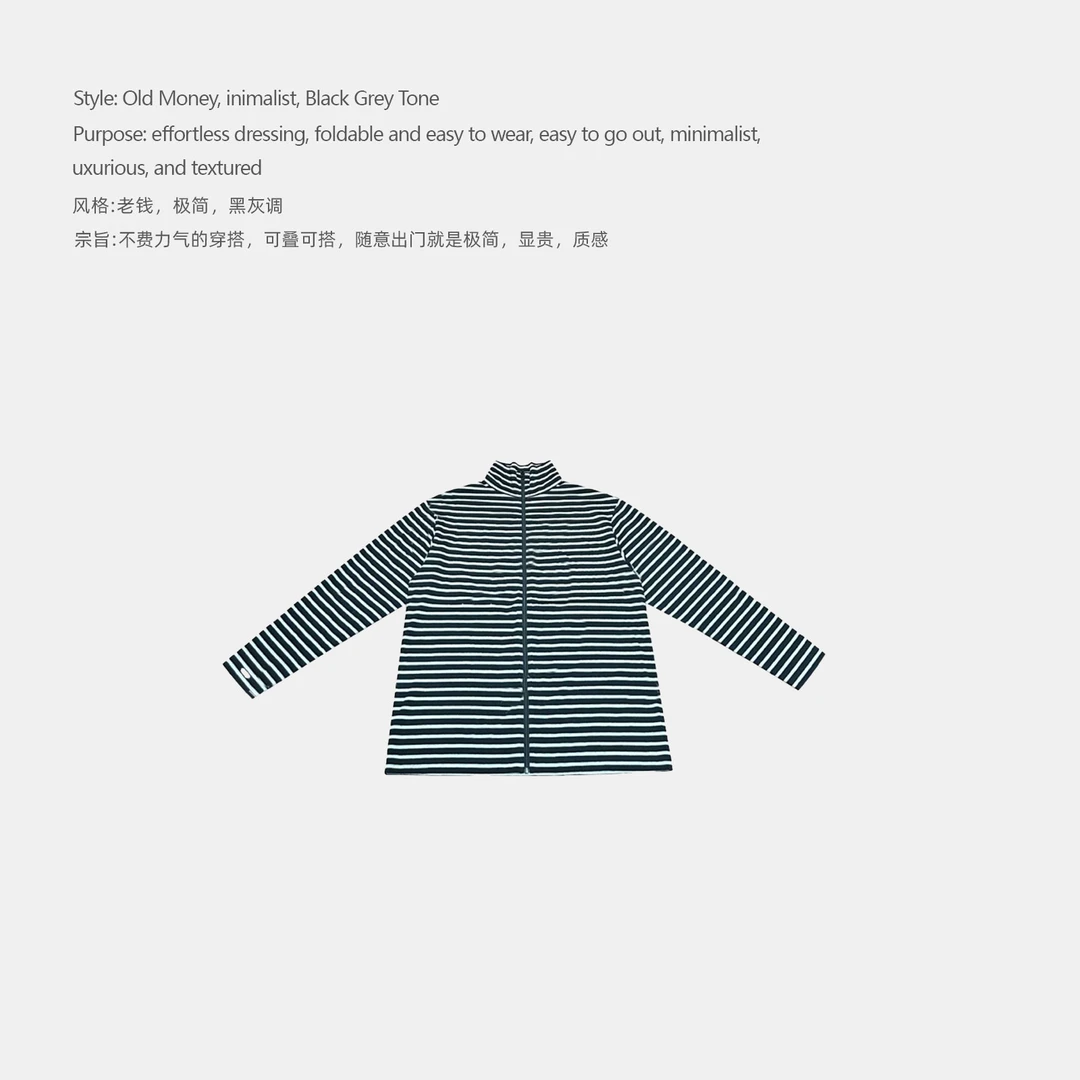 DDAAN OOTD 简约复古风经典棉质休闲条纹拉链开衫 YLM00471