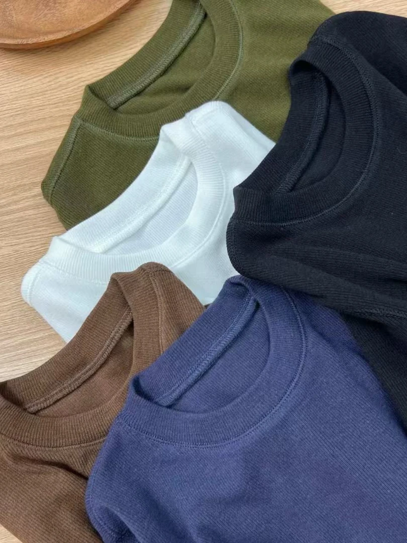 凯特丝蓓294#小马刺绣修身版显瘦罗纹圆领长袖t恤针织衫