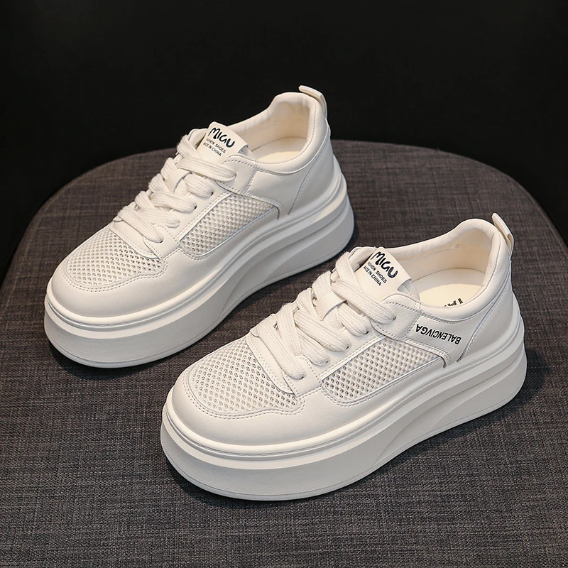 6公分厚底小白鞋女网面透气增高2025夏季新款显脚小韩版百搭板鞋