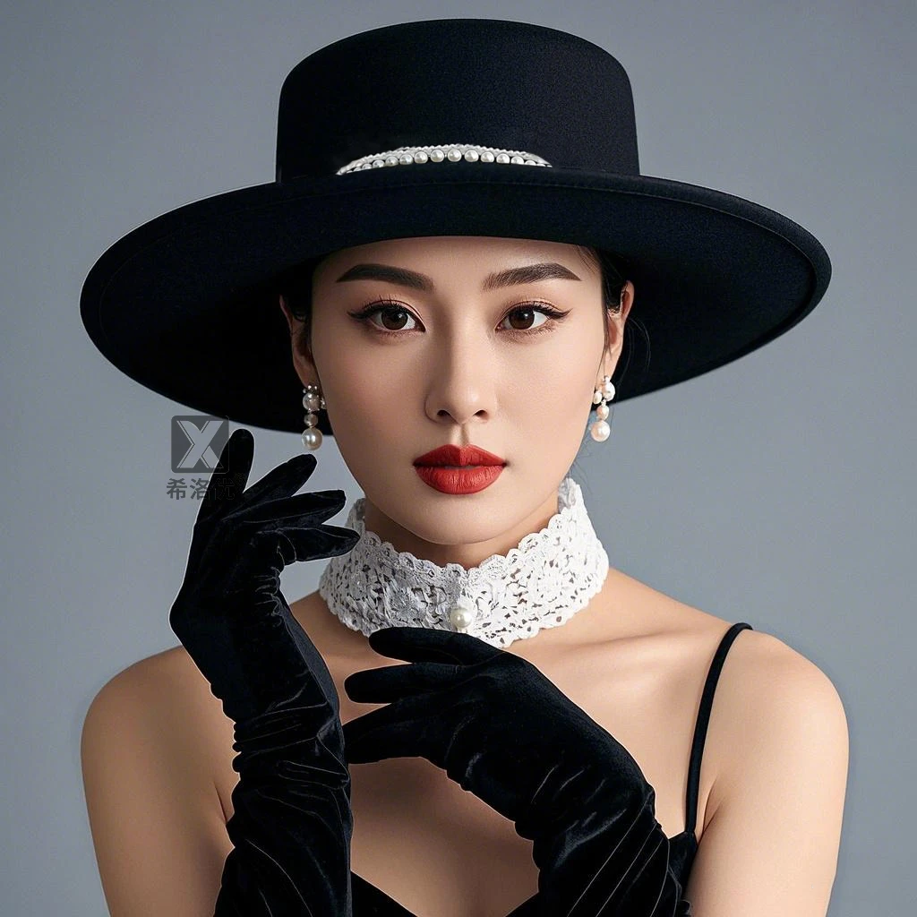 黑色小香风平顶礼帽秋冬英伦赫本风复古高级感平檐毛呢宽檐女帽子