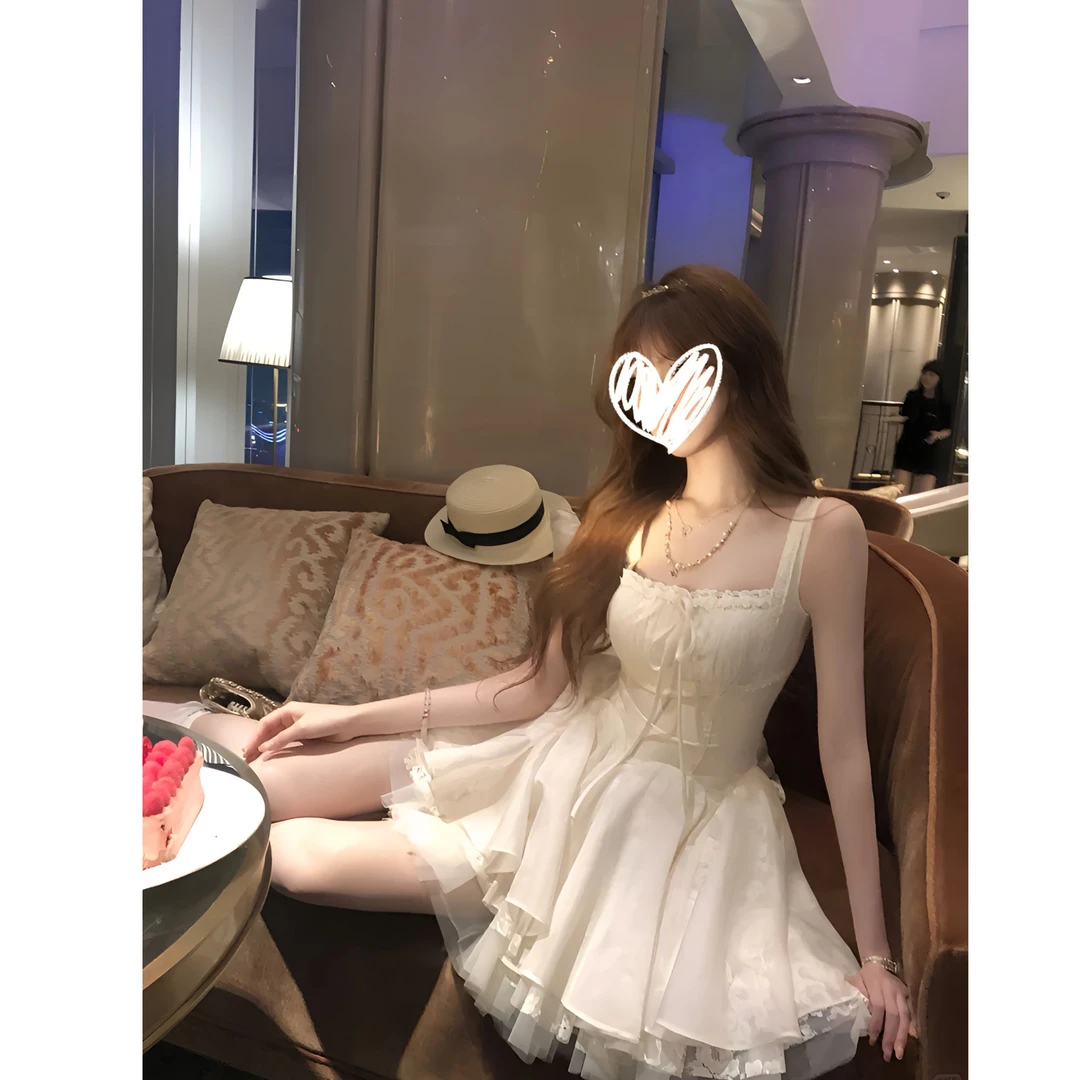 与纱共舞 夏季新款纯欲小众财阀千金温婉大方甜美可爱蕾丝公主裙