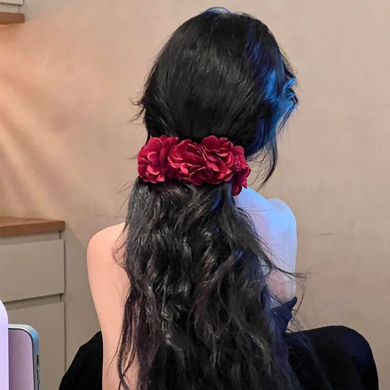 易梦玲同款海边美人鱼造型饱满头型花朵香蕉夹马尾抓夹发夹发卡