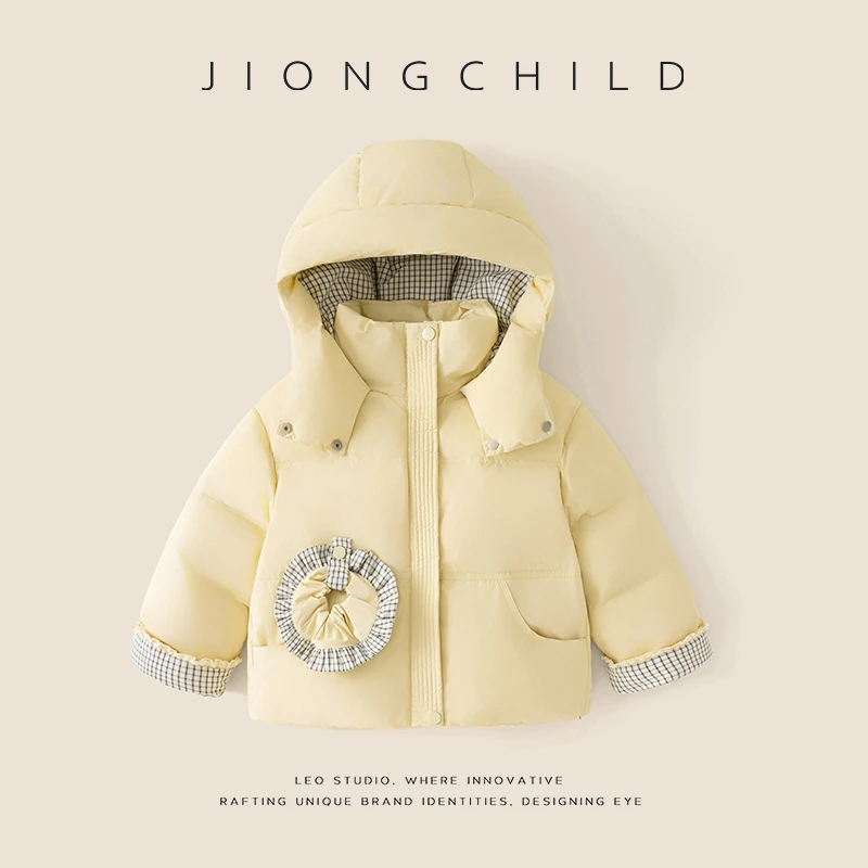 【专柜同款】女童冬季保暖90羽绒服纯色可爱花边百搭外套DGR57136