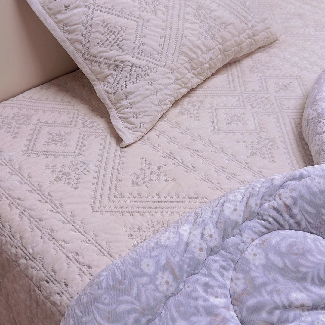 棉丽莎床盖三件套白色