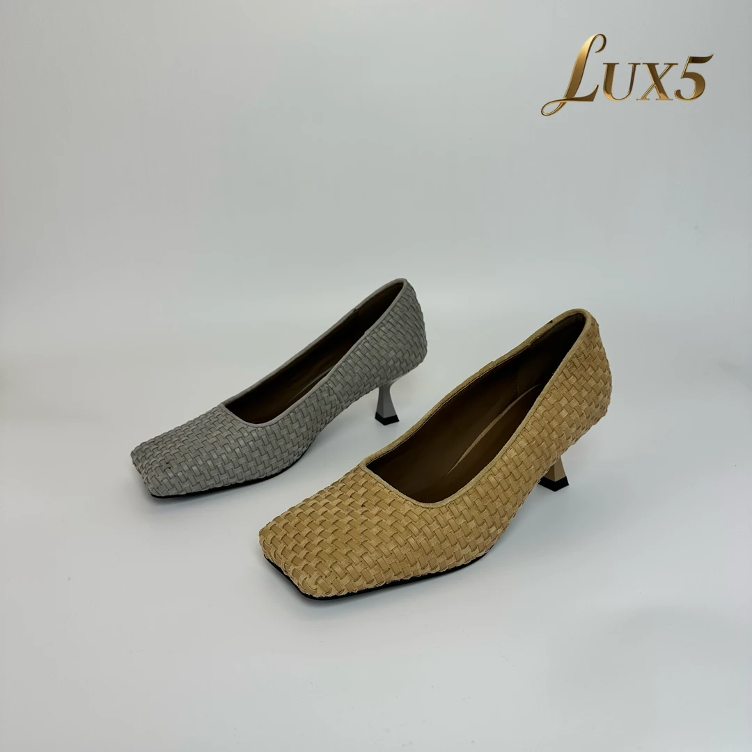 25爆款方头小猫跟女鞋真皮编织工装风百搭显瘦通勤不累脚春季神鞋