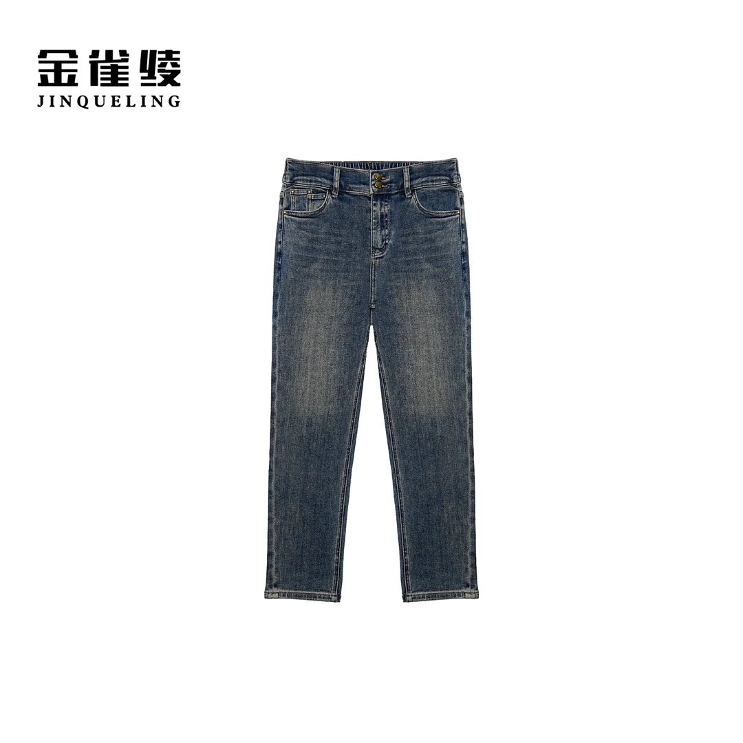 金雀绫【小瘦腿】 百搭厚款织绒加宽加大牛仔裤SZAK4KLW138