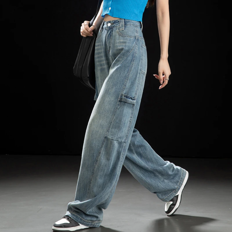 弯刀裤子2025新款今年流行爆款工装牛仔裤女立体感弧形镰刀阔腿裤
