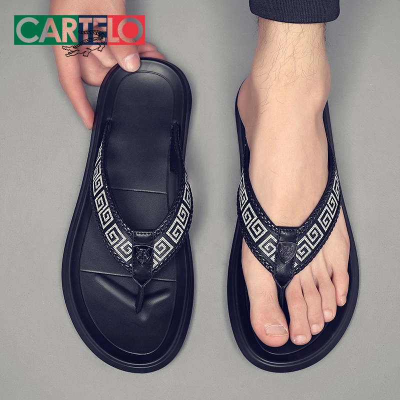 CARTELO/卡帝乐鳄鱼男鞋外穿潮流时尚休闲运动防滑耐磨拖鞋人字拖