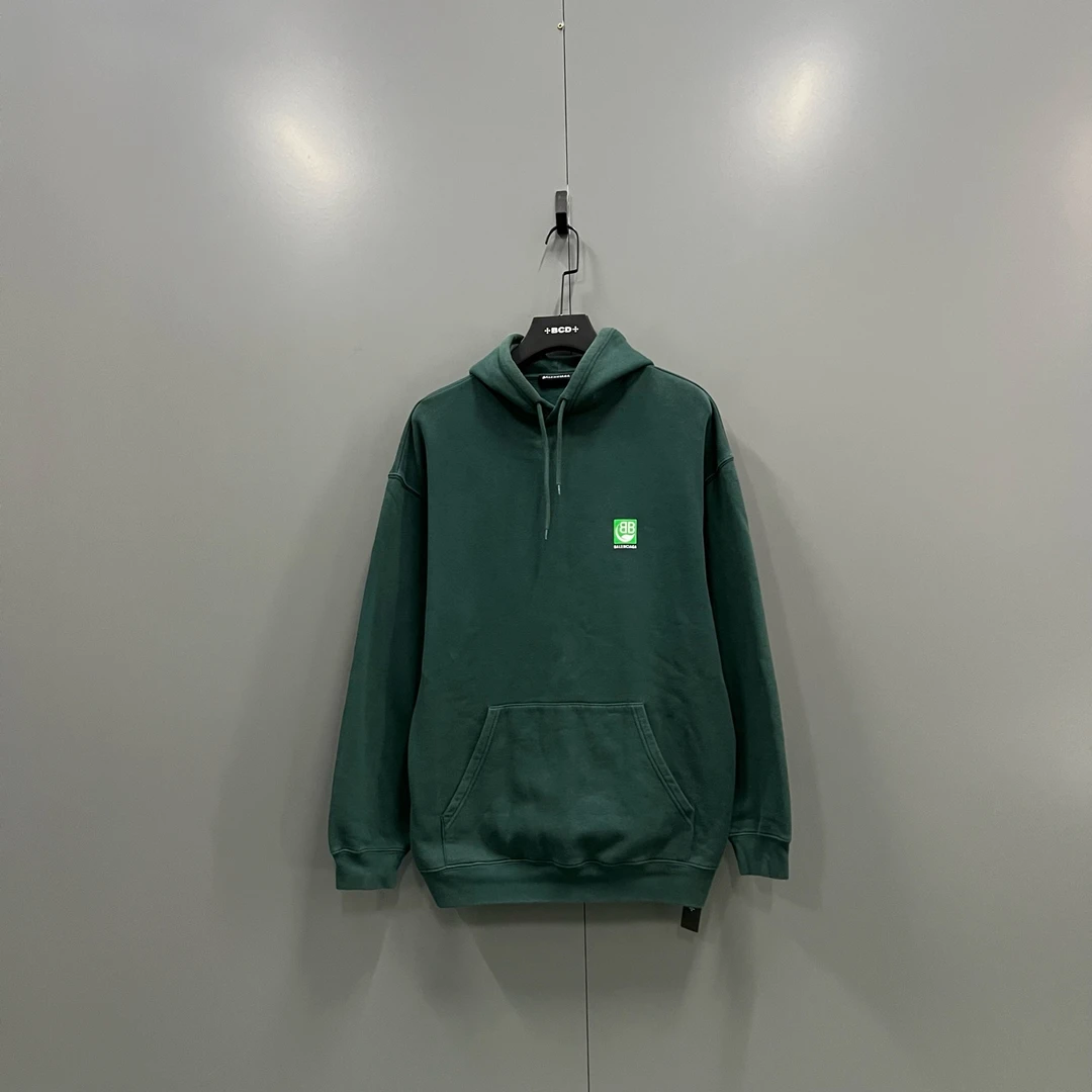99新 Balenciaga/巴黎世家 （ll）绿色环保字母帽衫 XS码 016499