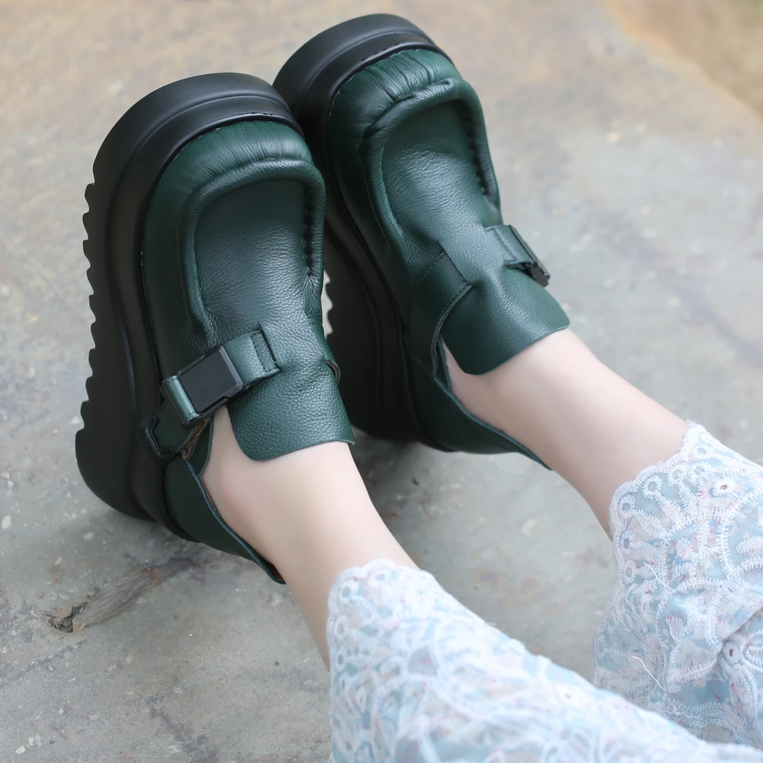 广州头层牛皮松糕厚底小个子增高复古手工单鞋2802-1偏大一码