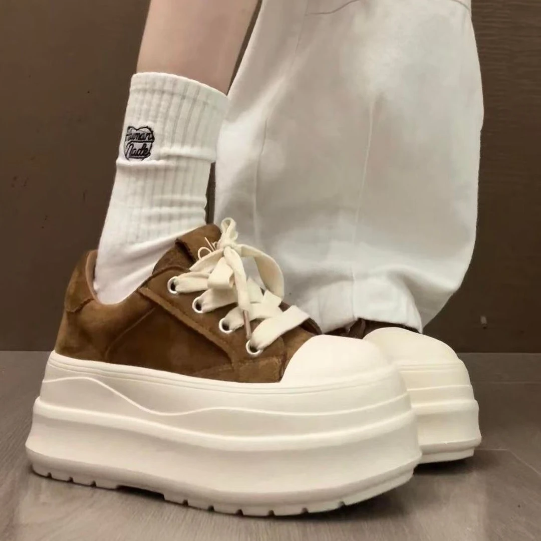 厚底小白鞋女2025秋冬新款百搭小个子增高面包鞋松糕大头运动板鞋