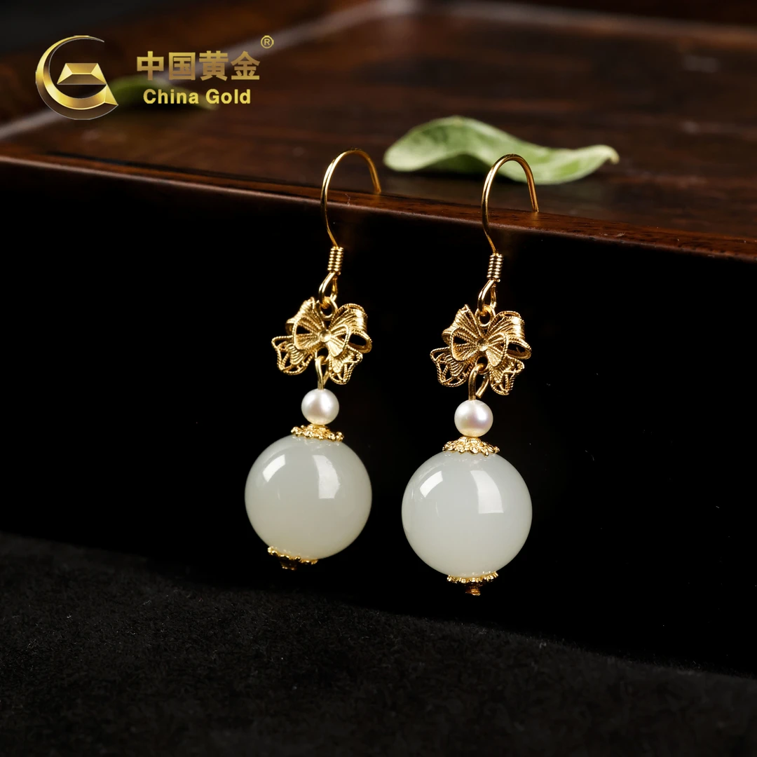 【中国黄金】珂芙 | 和田玉*耳饰*S925银镶嵌-R1195-Y