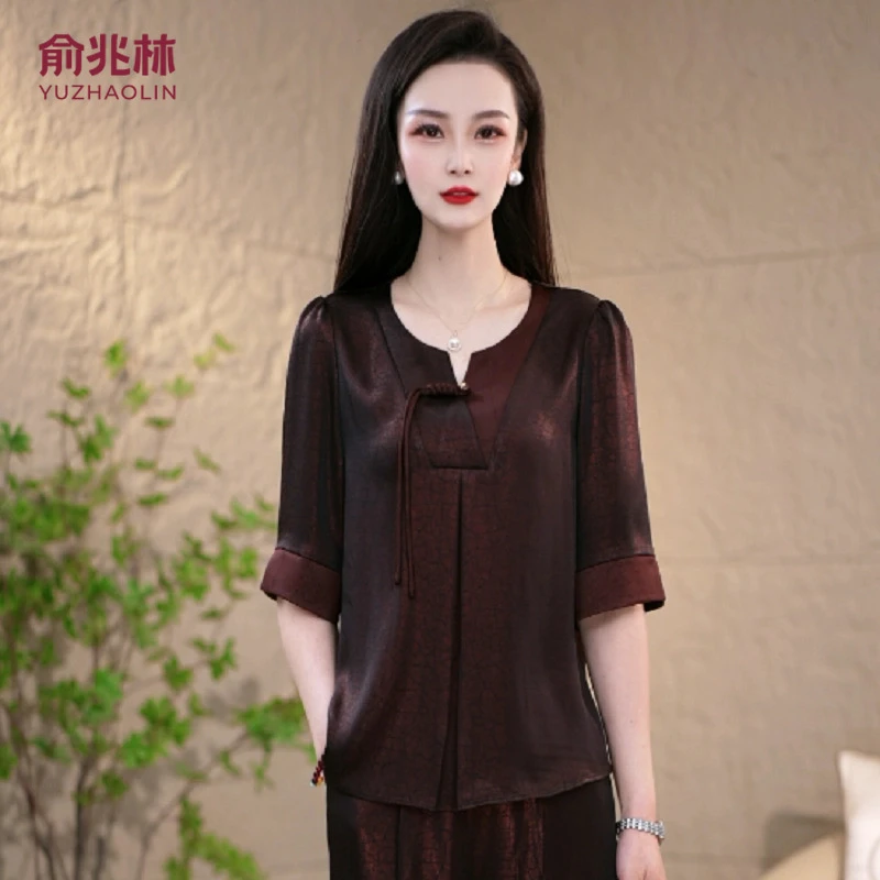 短袖套装女2025新款夏季妈妈装端庄大气减龄显瘦t恤中老年两件套