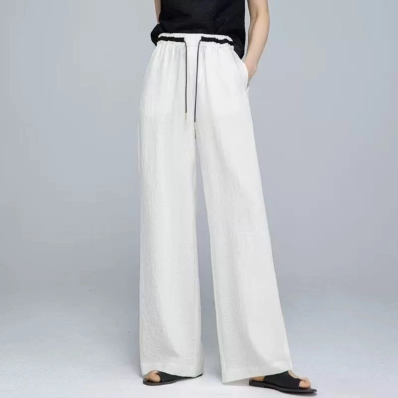 K910亚麻云朵裤系带款宽松直筒裤夏季带口袋休闲裤