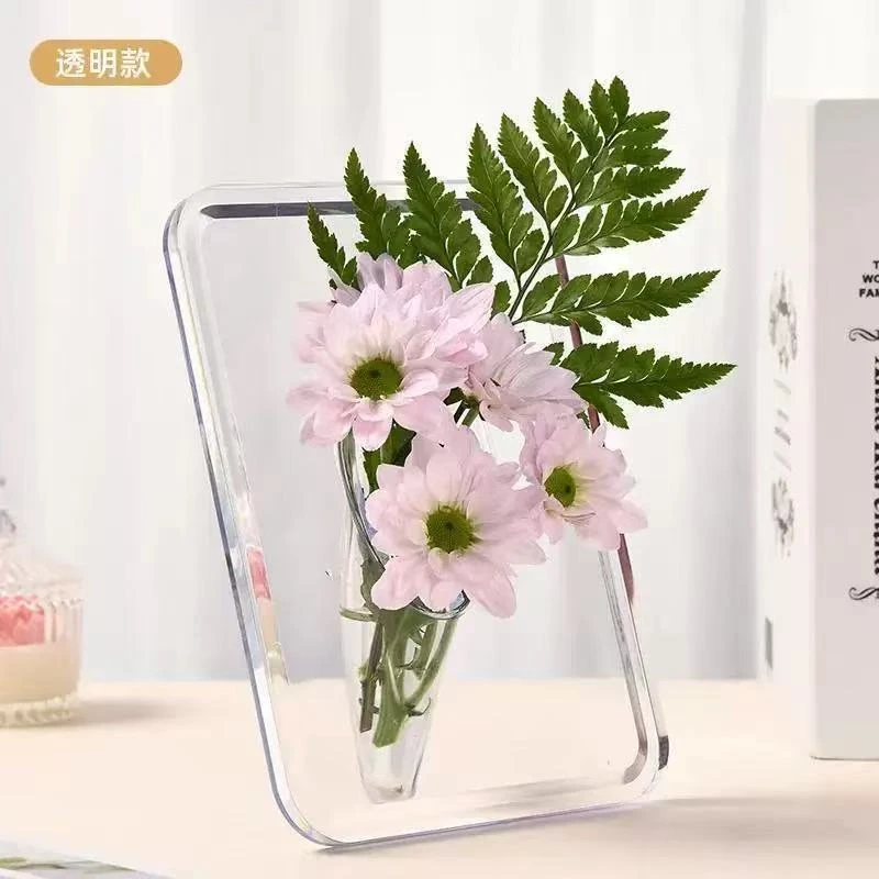 创意亚克力相框花瓶透明防摔家用客厅办饰摆件水培插花器(不带花)