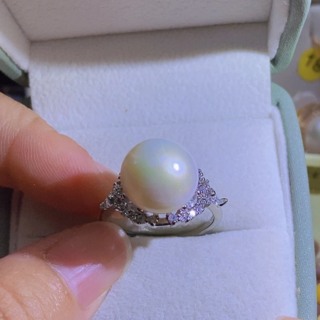 银S925镶嵌淡水珍珠天然珍珠无染色，无优化