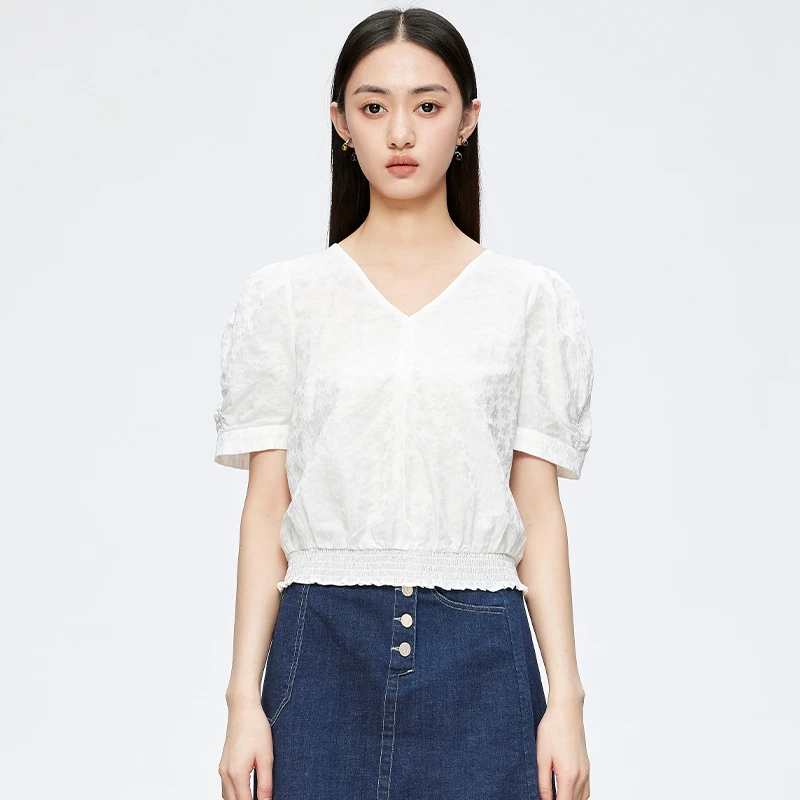 V领短袖简约衬衫女152S1219