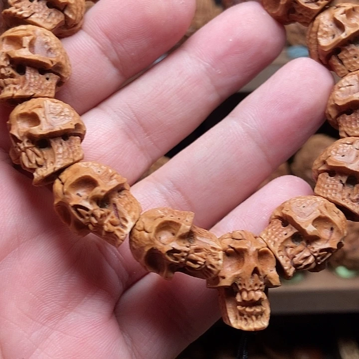 纯手工锤纹骷髅手串