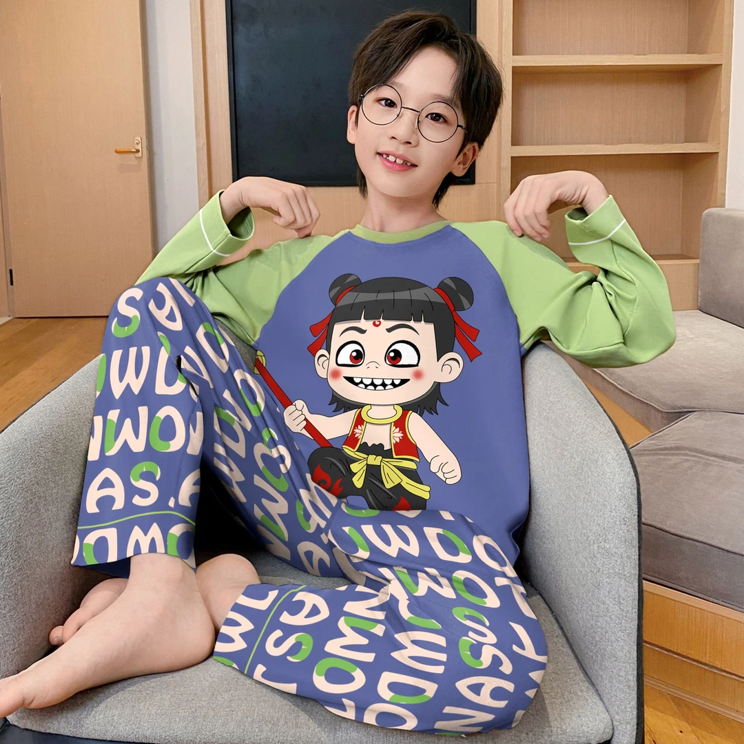 睡衣男童卡通春秋季长袖儿童男孩大童夏季2025新款哪吒家居服春装