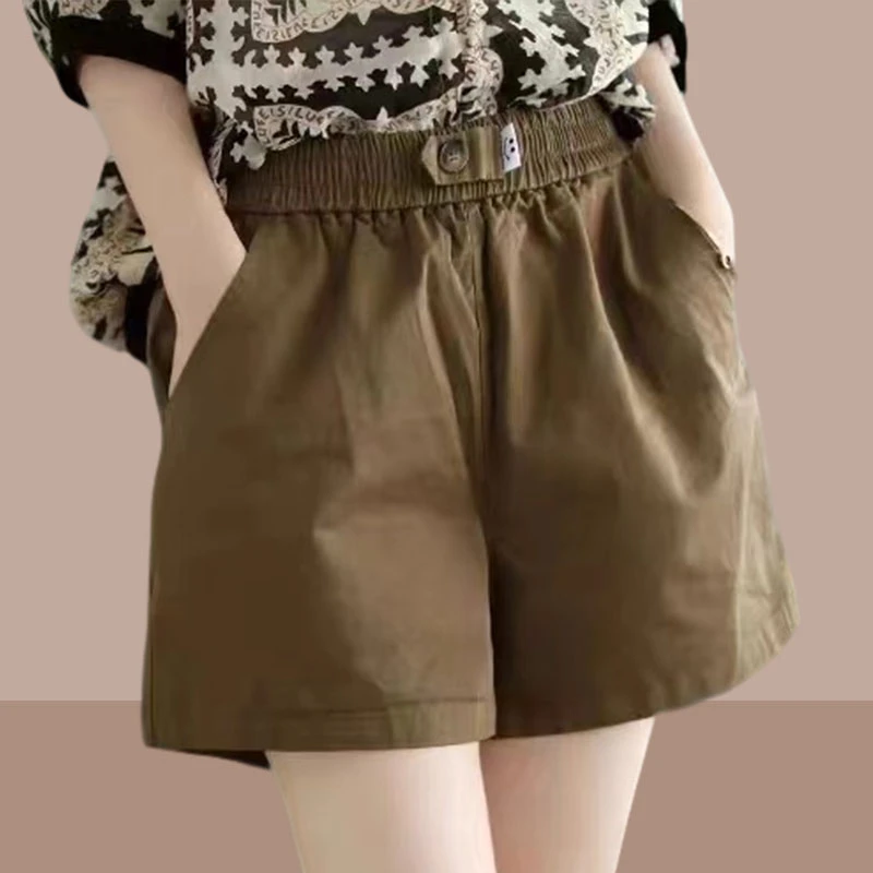 夏季时尚新款复古洋气休闲风亚麻直筒裤女夏季宽松百搭五分裤短裤