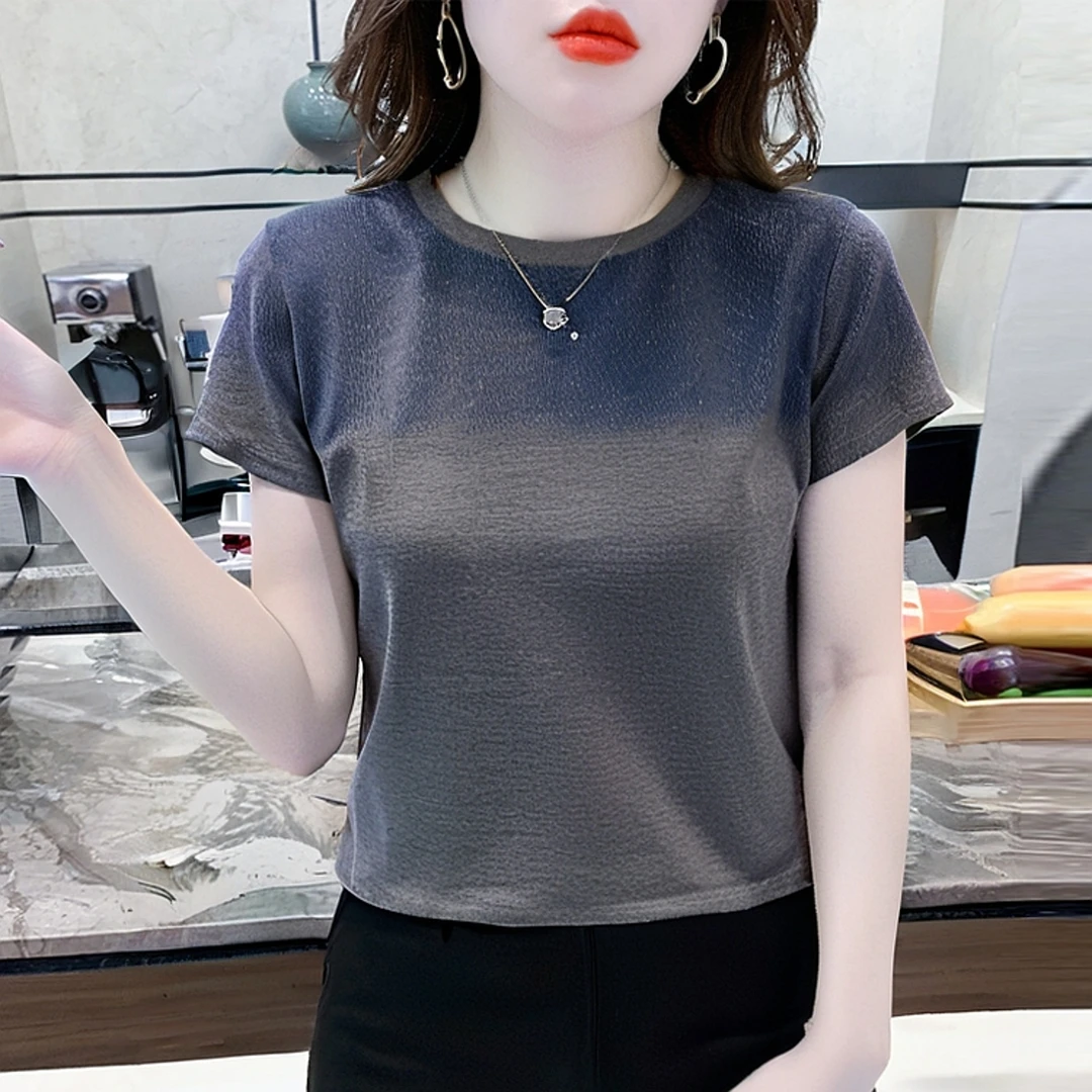 夏季宽松显瘦拼色百搭短袖潮牌T恤女2025年妈妈装洋气体恤衫上衣