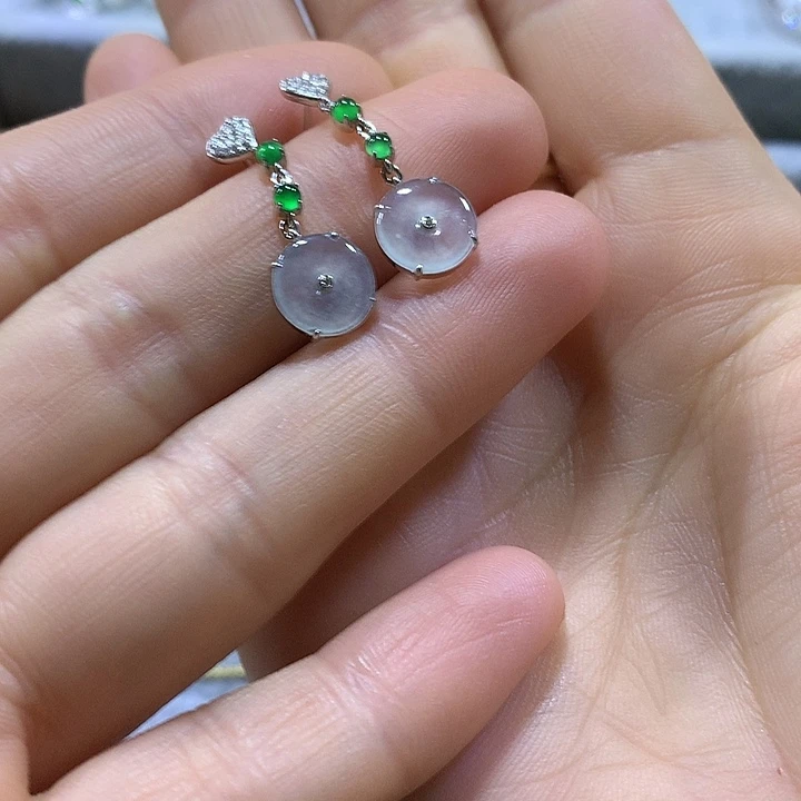 吊坠(不含链)18K金镶嵌翡翠耳钉