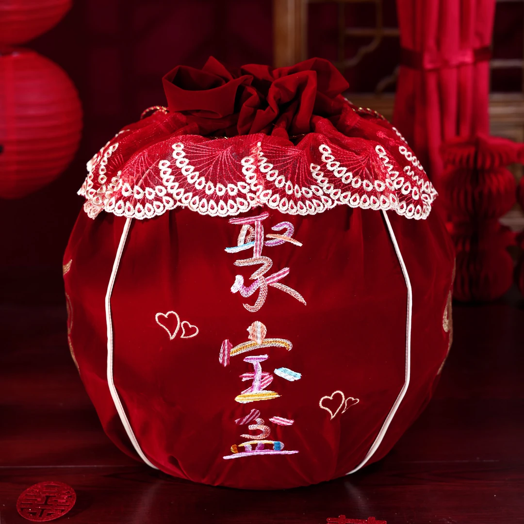 结婚包袱皮女方陪嫁新娘喜盆嫁妆聚宝袋红色包裹布婚庆用品大全