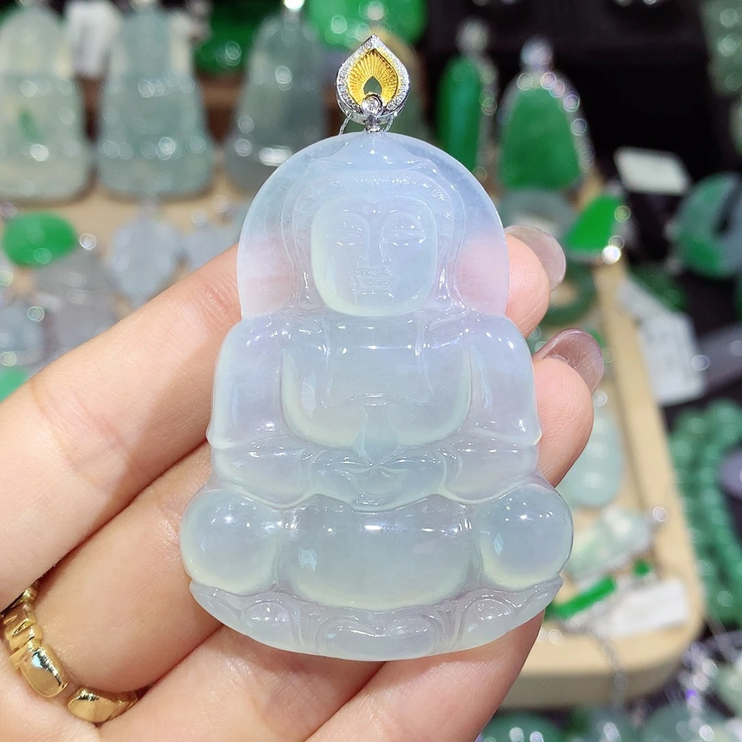 翡翠18K金镶嵌颈饰观音