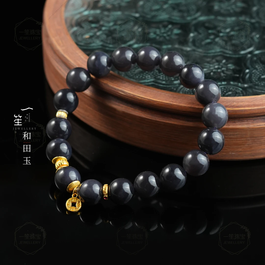 【一笙珠宝】天然和田玉烟紫手串约10mm