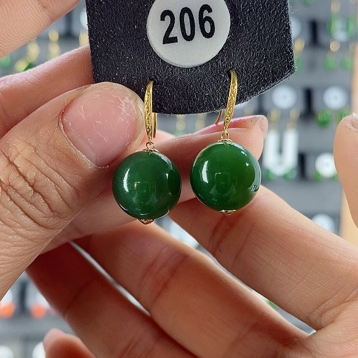 和田玉耳饰18K金镶嵌