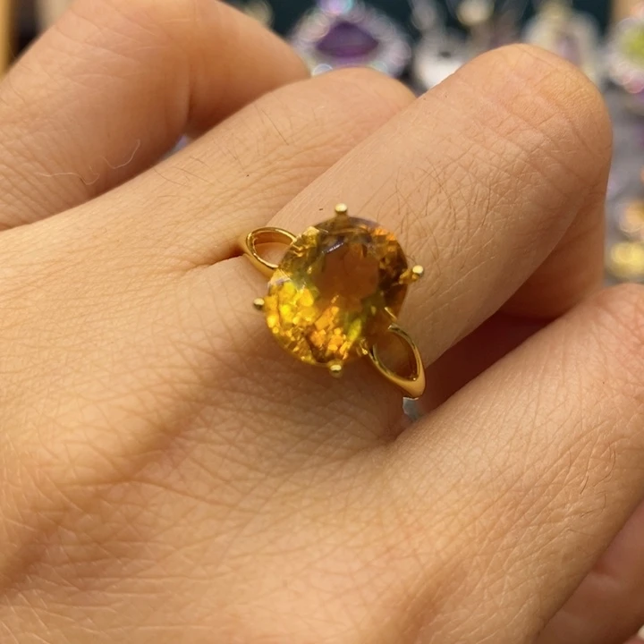 水晶戒指银S925镶嵌天然水晶戒指