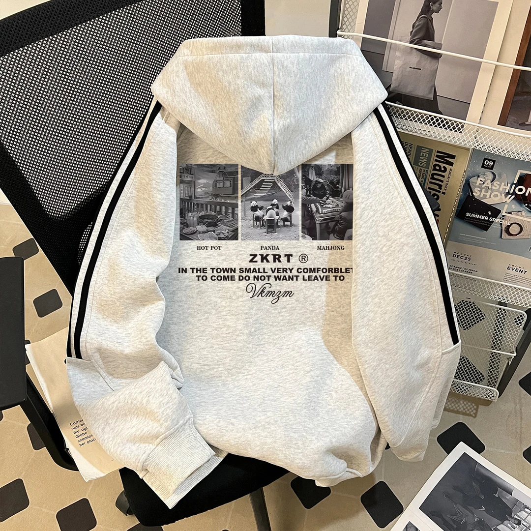 WASSUP UOSNE美式拉链开衫男2025新款boxy百搭复古设计感连帽上衣