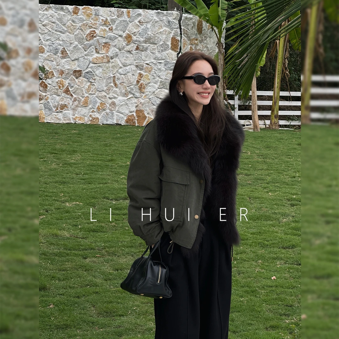 LiHuiEr李慧儿【零落西域】2025秋冬款厚款女短款绿色羽绒服51095