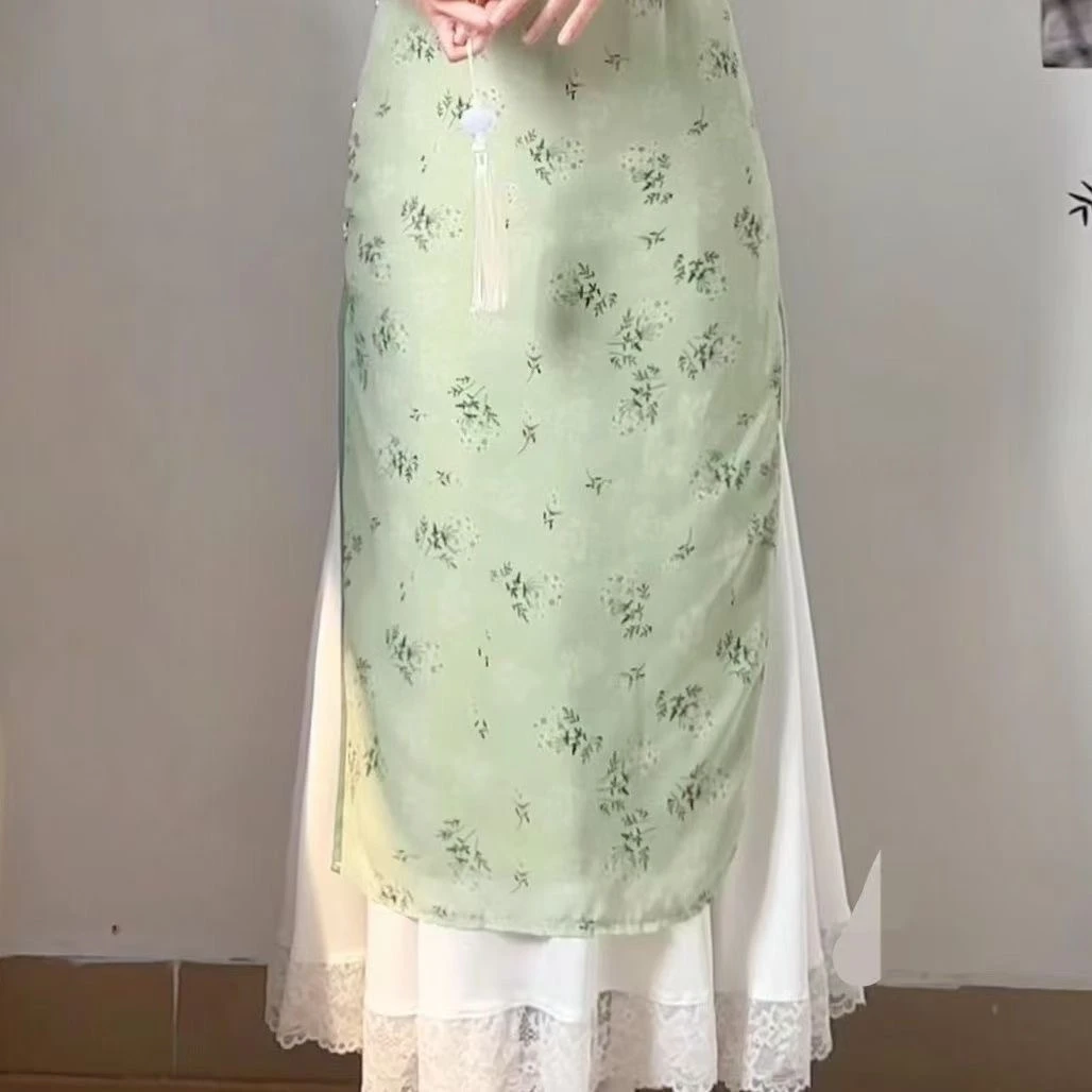 「南湘婉」旗袍衬防静电内衬蕾丝衬裙防走光花边旗袍裙安全打底白色