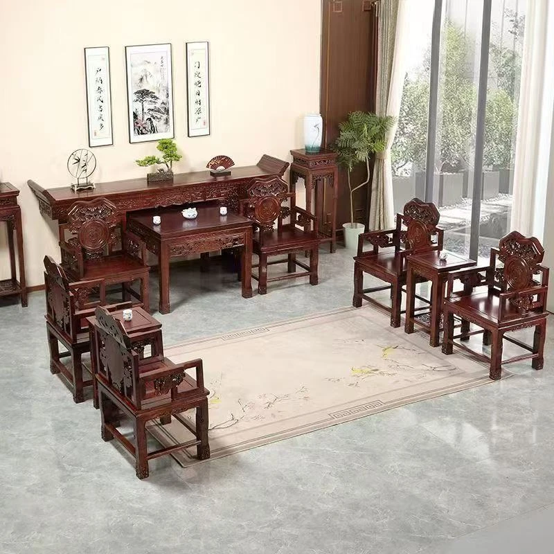实木中堂六件套明清古典农村堂屋八仙桌组合新款家用条案大款供桌
