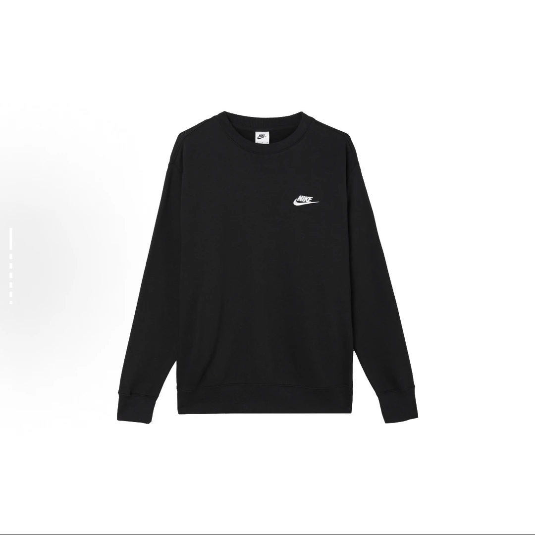 NIKE耐克男子黑色卫衣秋季针织加绒运动休闲圆领套头衫BV2663-010