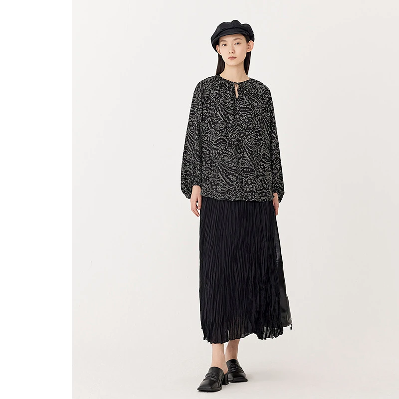 AUM时尚宽松提花黑色土耳其复古双面印花拼接衬衫MCEG20111