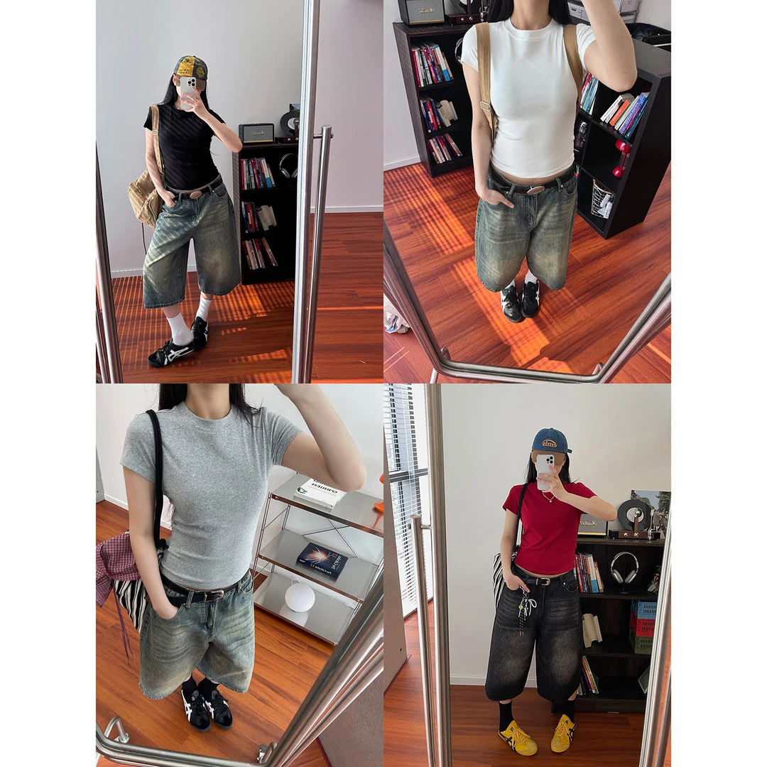 19studio WAYNEPRINCE美式辣妹修身百搭短袖夏季新款纯色薄款上衣