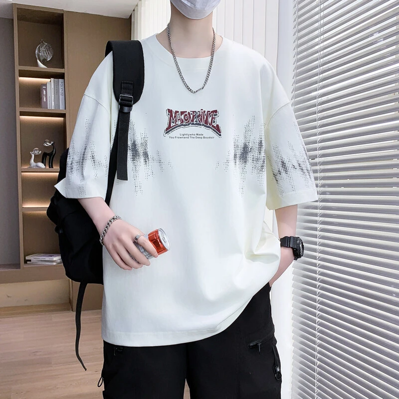 重磅宽松青少年男生短袖T恤夏季潮流休闲半袖痞帅印花学生t恤男款