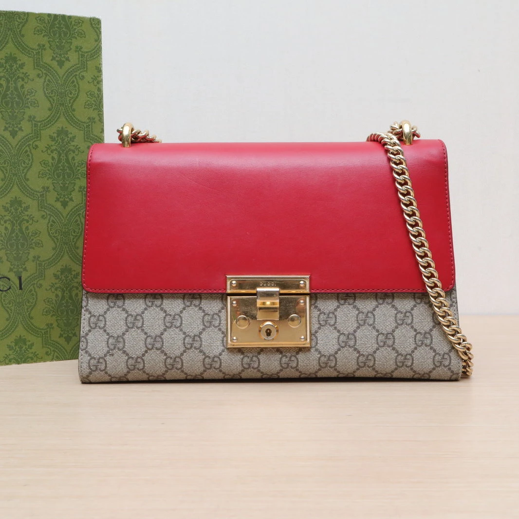 95新 GUCCI/古驰 【娇】锁头包 盒子包 30 红色 皮革C金扣 907080
