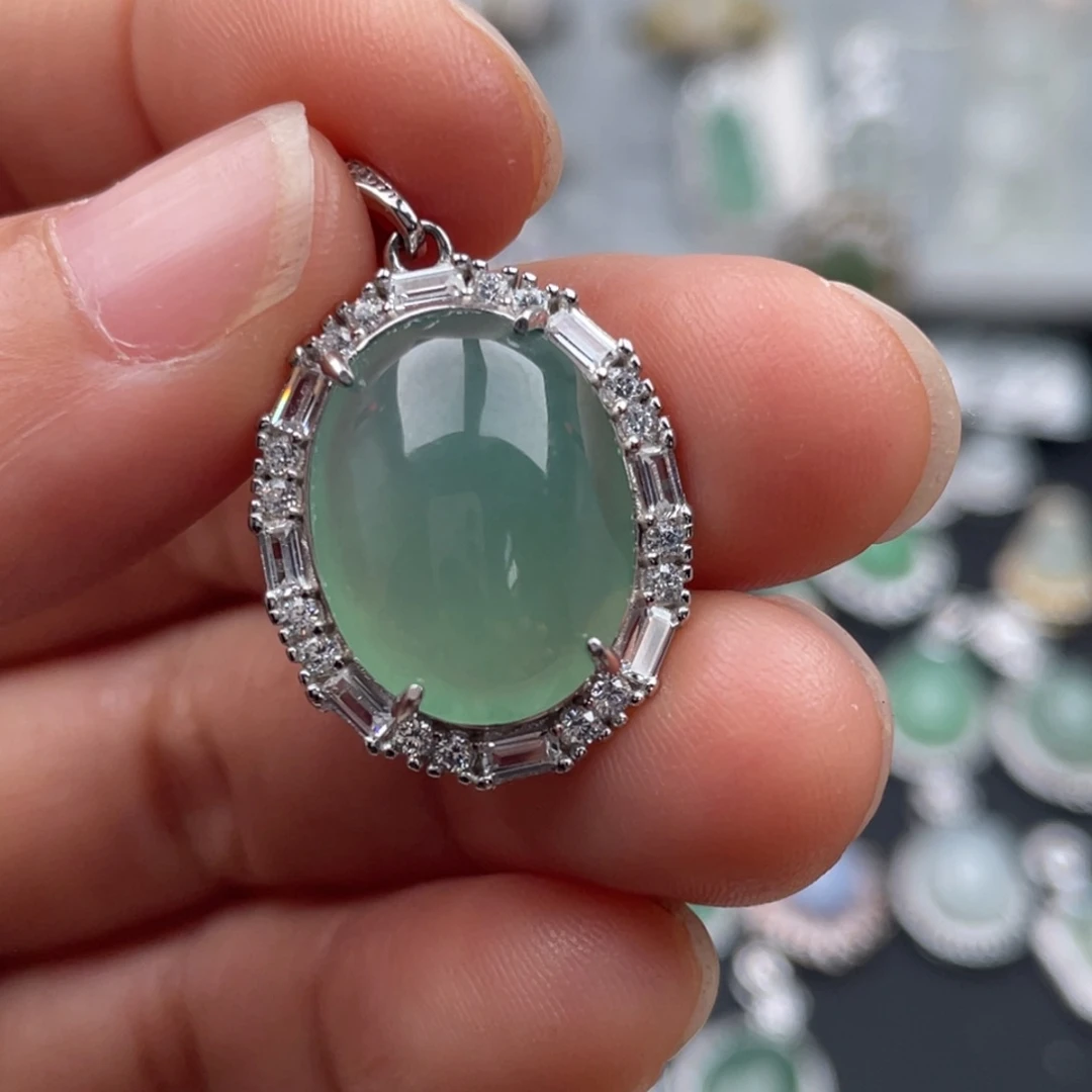 翡翠银S925镶嵌吊坠(不含链)