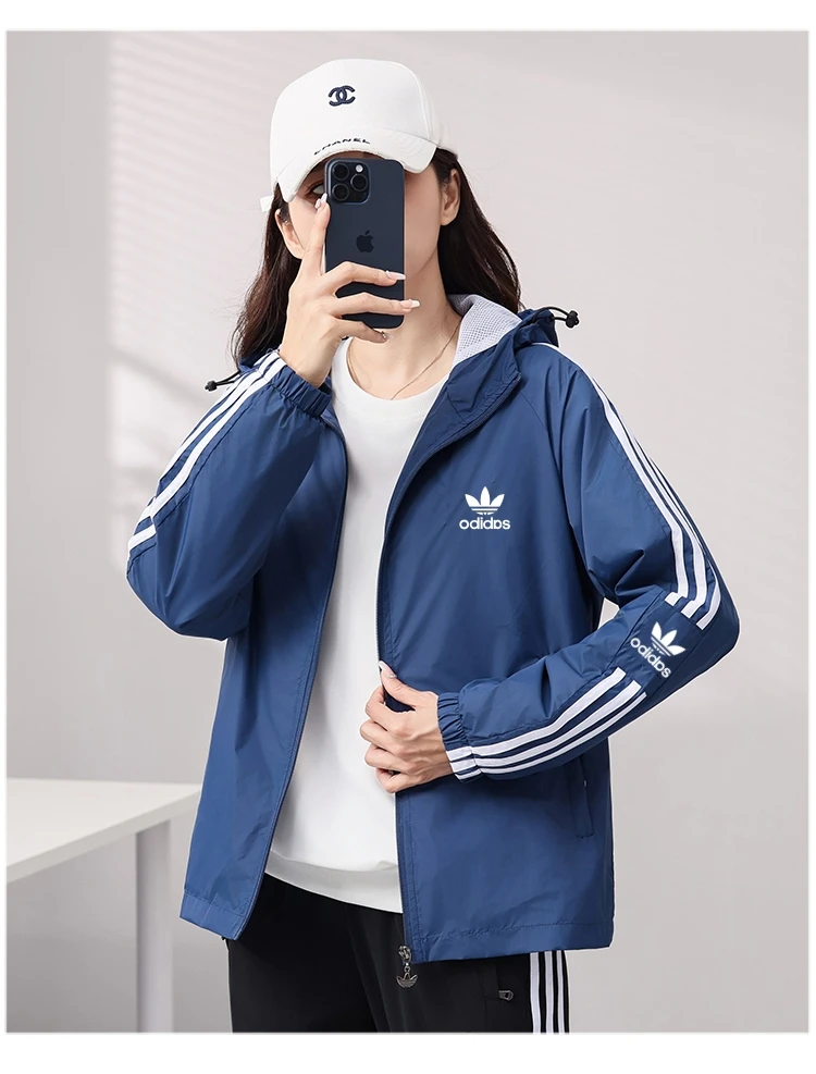 三叶草品牌精选刺绣标情侣连帽风衣外套时尚百搭运动休闲夹克外套