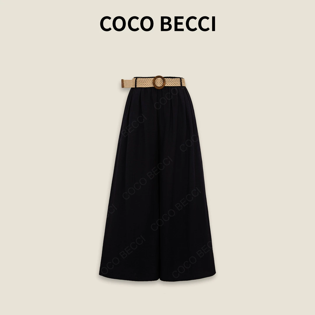 COCO BECCI【草编腰带裤】莱赛尔亚麻混纺时尚休闲裤CFCTB371048