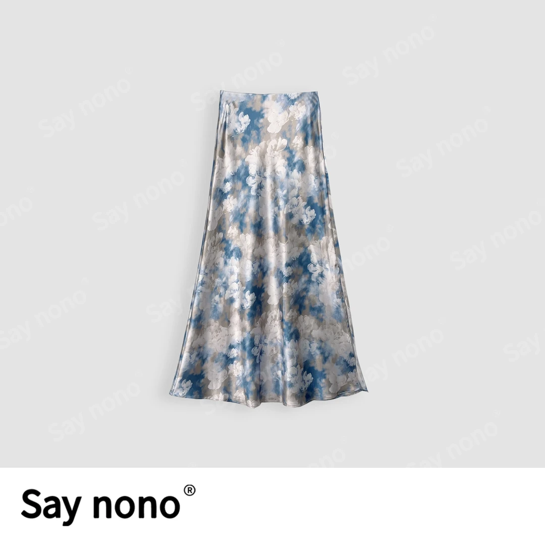 懒猫nono│Saynono高级垂感印花高腰显瘦时尚优雅半身裙H24158X