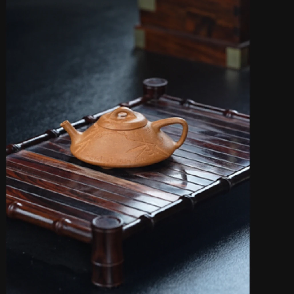 合瓢 顾华文全手工制作 黄松徒弟云石刻绘 黄金段泥 145毫升