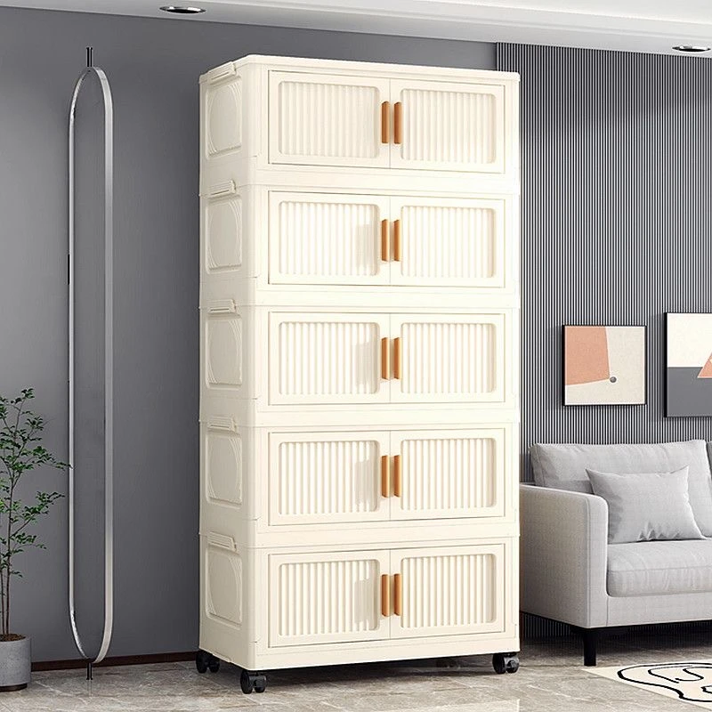 顺纹奶油风竖纹收纳柜收纳箱多层玩具柜子储物柜零食柜厨房